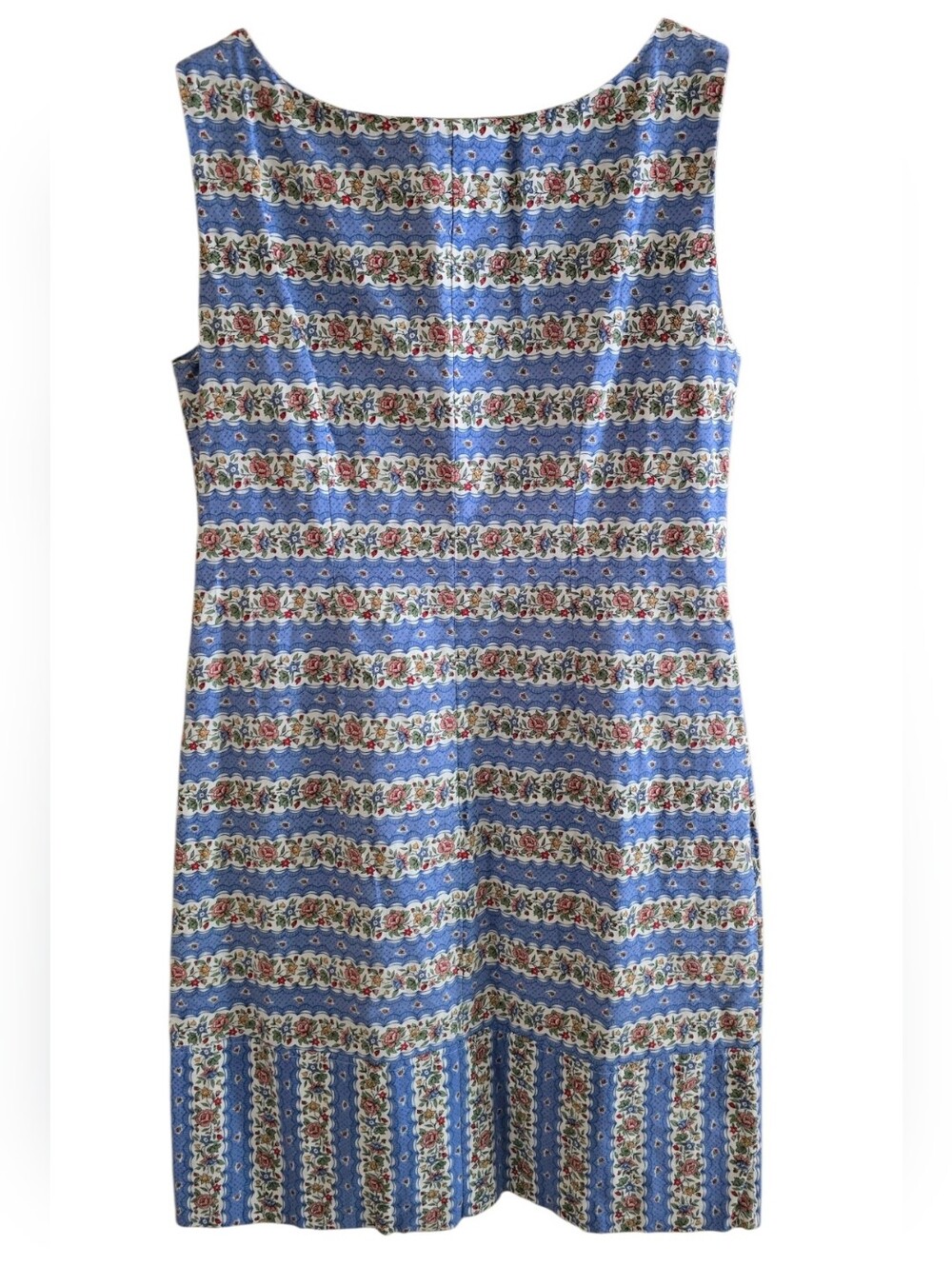 Cottagecore Vintage Blue Calico Floral Stripe Shift Dress Prairie Mod 70s - Picture 10 of 10
